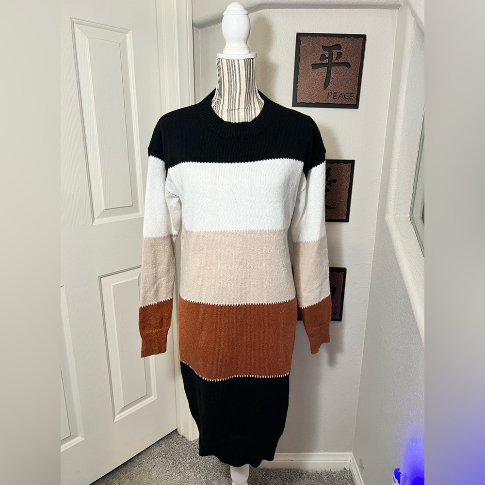 Josephine $57 Color Block Longsleeve knitted sweater Dress - Picture 3 of 9
